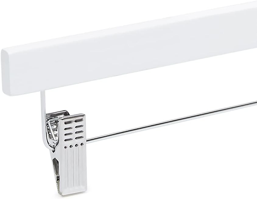 Amazon Basics Durable Wooden Pants and Skirt Hangers with Clips. Closet Organizer. White. 10-Pack - Image 5