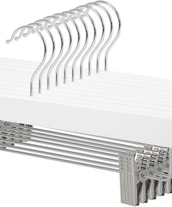 Amazon Basics Durable Wooden Pants and Skirt Hangers with Clips. Closet Organizer. White. 10-Pack