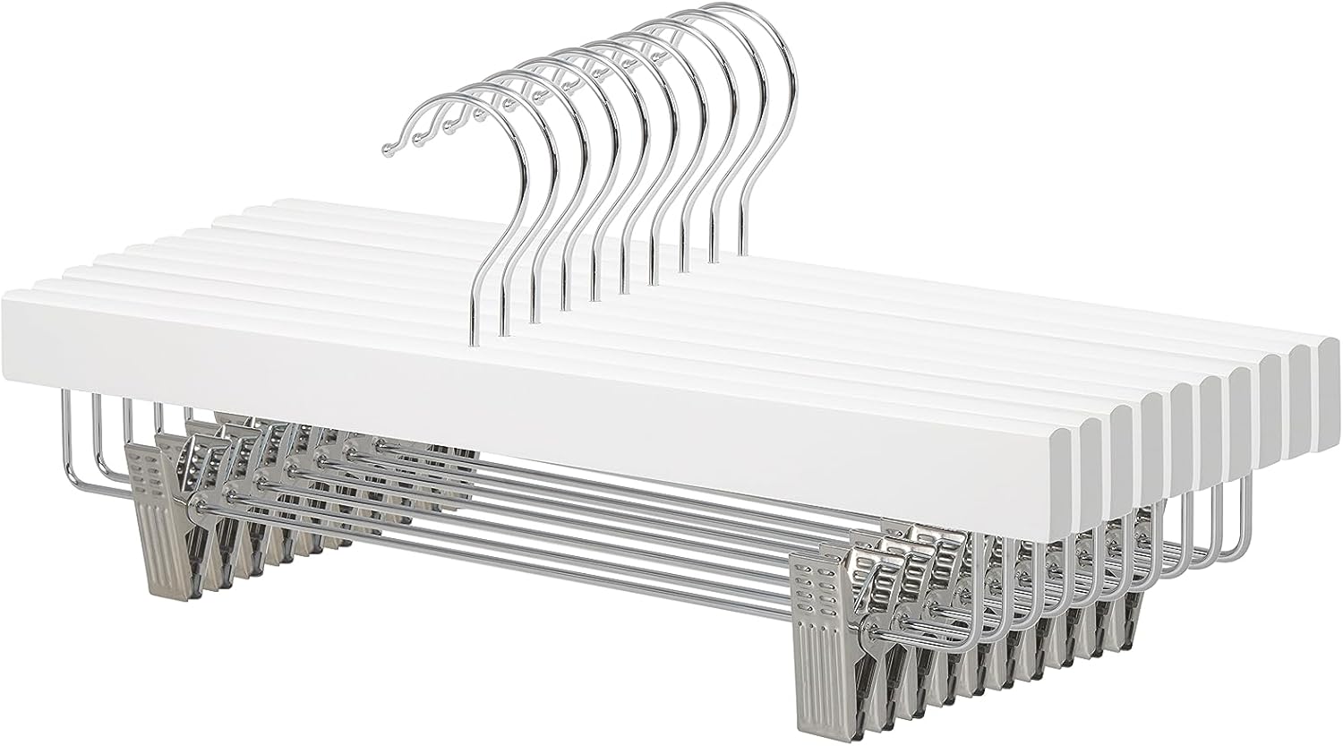 Amazon Basics Durable Wooden Pants and Skirt Hangers with Clips. Closet Organizer. White. 10-Pack