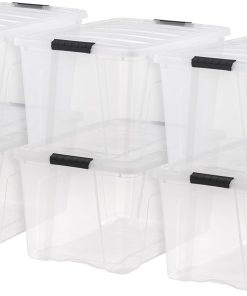 IRIS USA 72 Qt Stackable Plastic Storage Bins with Lids. 6 Pack - BPA-Free. Made in USA - See-Through Organizing Solution. Latches. Durable Nestable Containers. Secure Pull Handle - Clear
