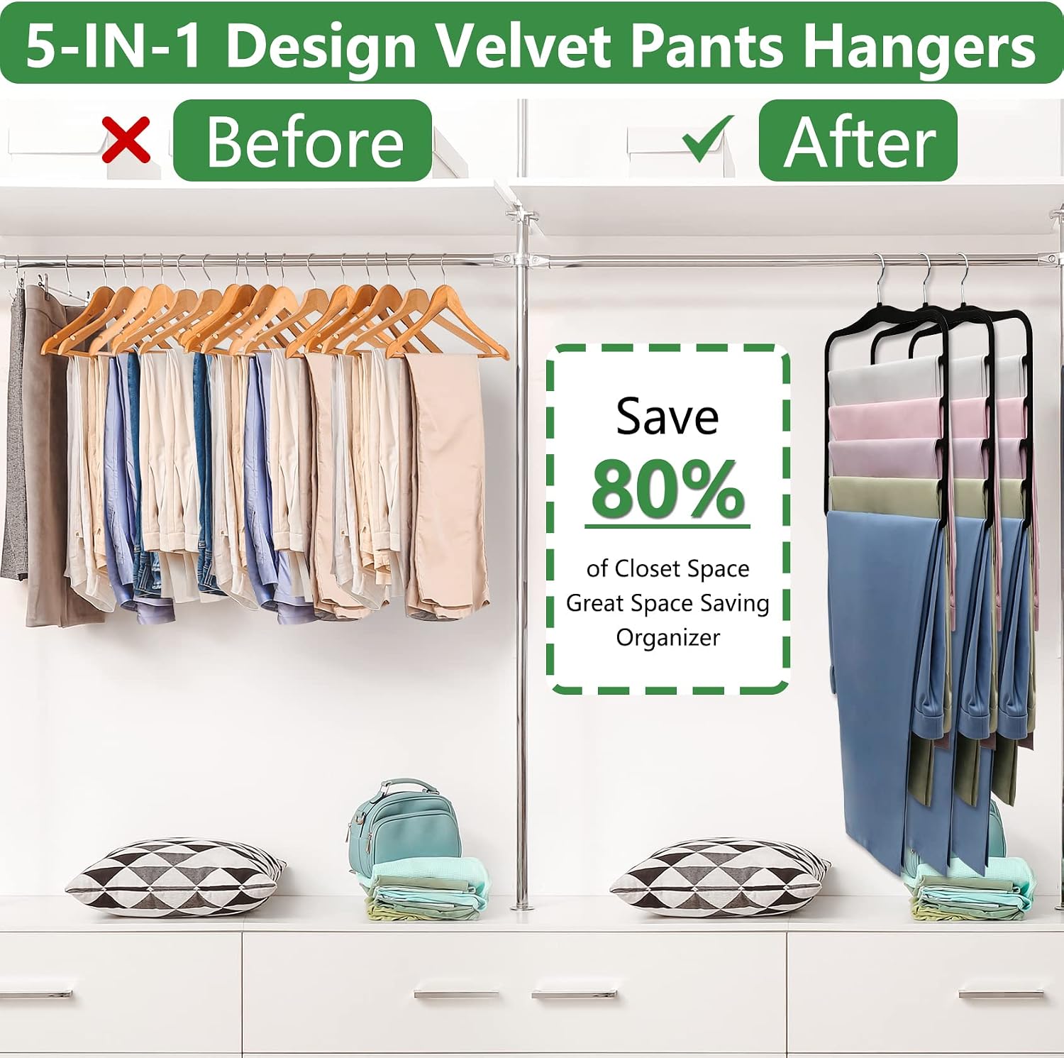 Closet Organizers and Storage.3 Pack Organization and Storage Pants-Hangers-Space-Saving.Velvet Hanger for Dorm Room for College Students Girls Boys Guys Hanging Jean Scarf - Image 2