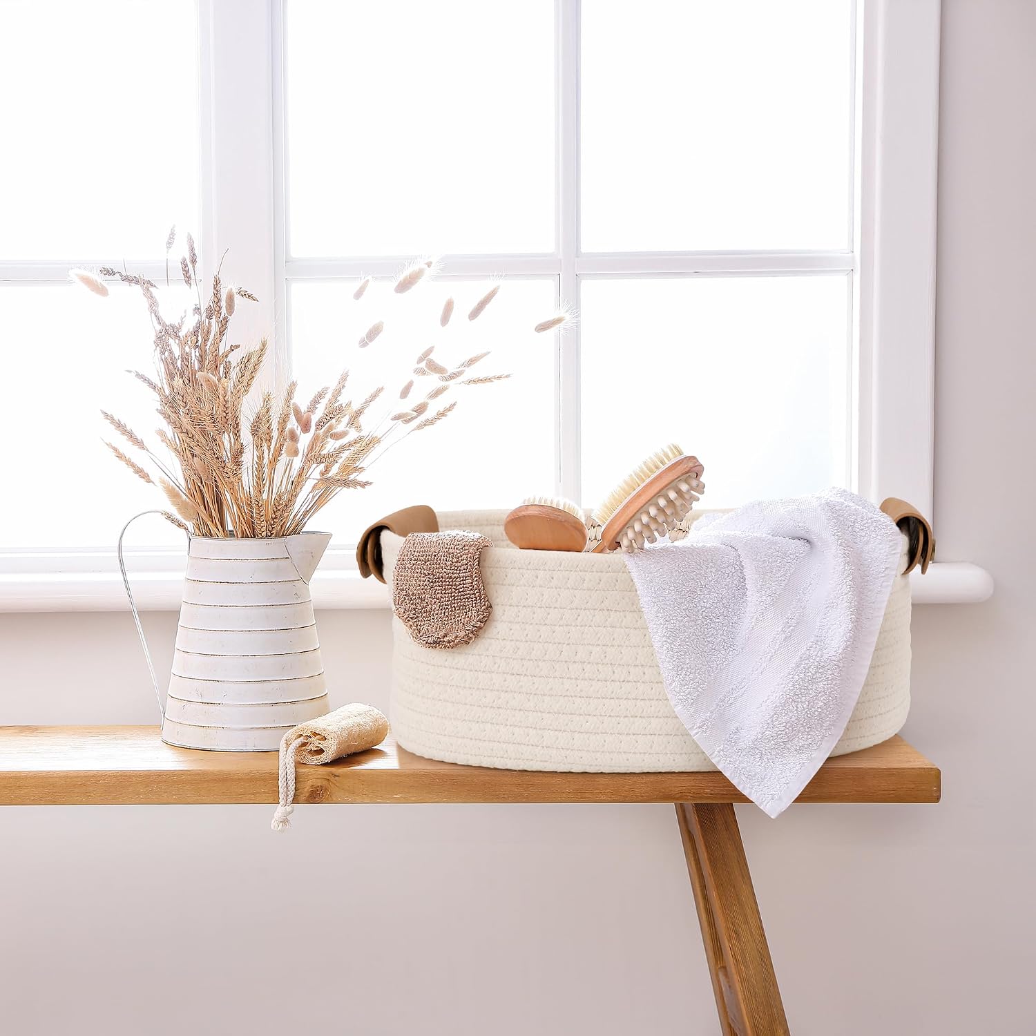 Beautiful Storage Basket Set of 5 - Sturdy Cotton Rope Baskets for Shelves Are Perfect for Organizing Your Home - Quality Storage Bins Easily Fit With Any Nursery or Bedroom Decor - Image 8