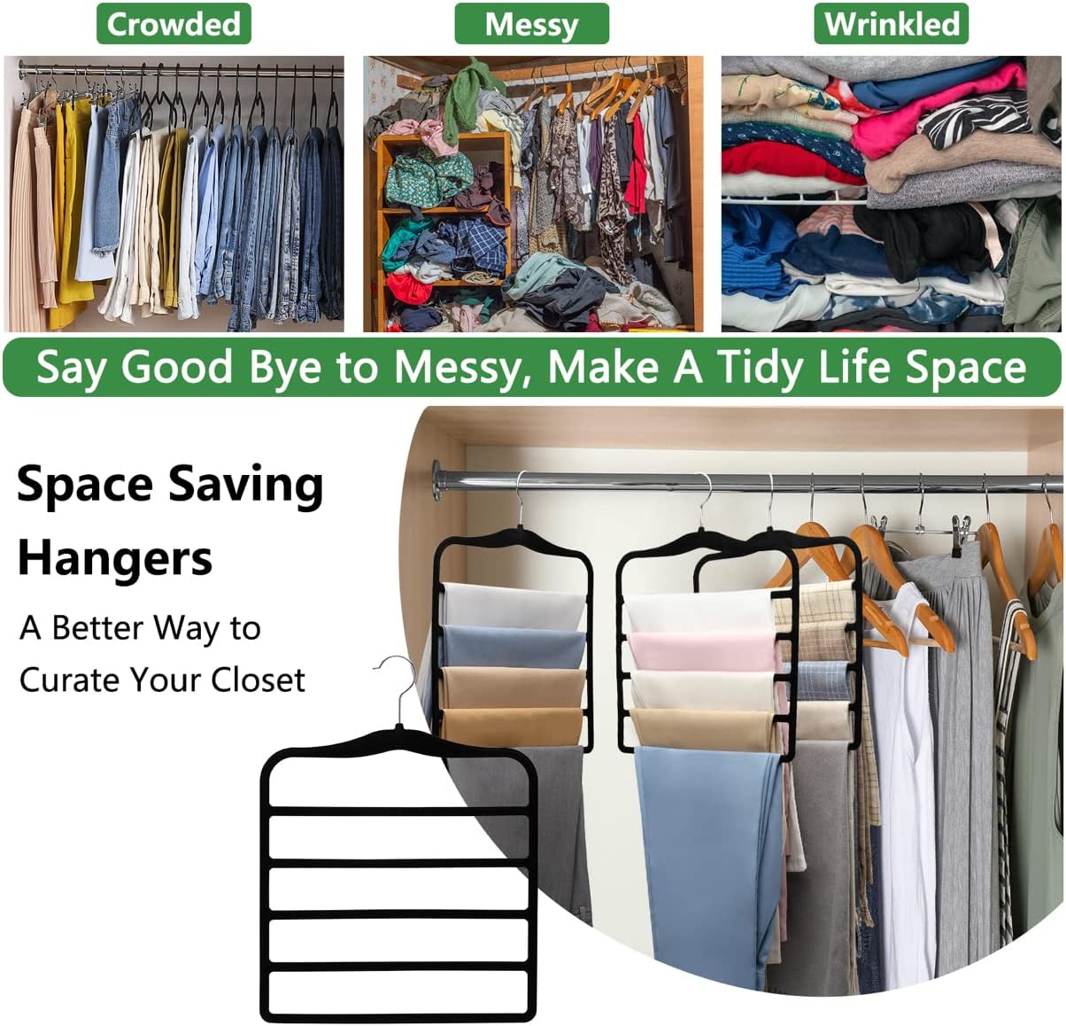 Closet Organizers and Storage.3 Pack Organization and Storage Pants-Hangers-Space-Saving.Velvet Hanger for Dorm Room for College Students Girls Boys Guys Hanging Jean Scarf - Image 6