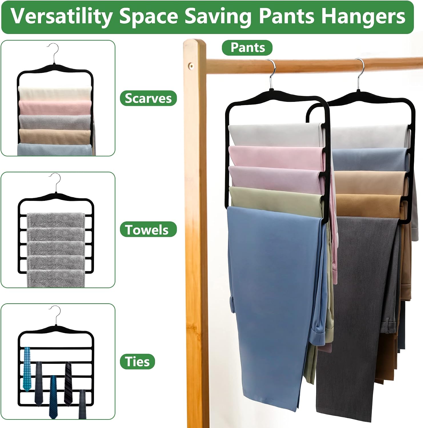 Closet Organizers and Storage.3 Pack Organization and Storage Pants-Hangers-Space-Saving.Velvet Hanger for Dorm Room for College Students Girls Boys Guys Hanging Jean Scarf - Image 5
