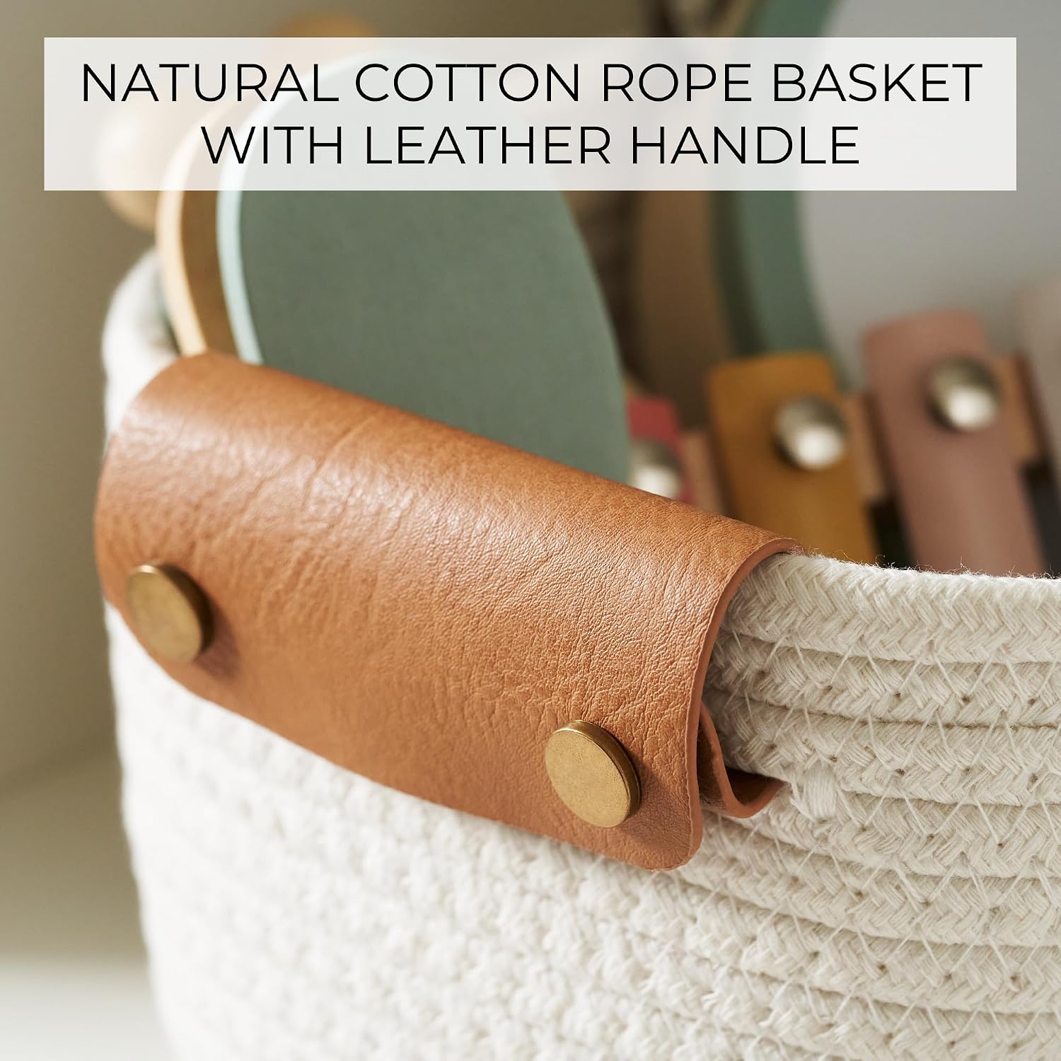Beautiful Storage Basket Set of 5 - Sturdy Cotton Rope Baskets for Shelves Are Perfect for Organizing Your Home - Quality Storage Bins Easily Fit With Any Nursery or Bedroom Decor - Image 7
