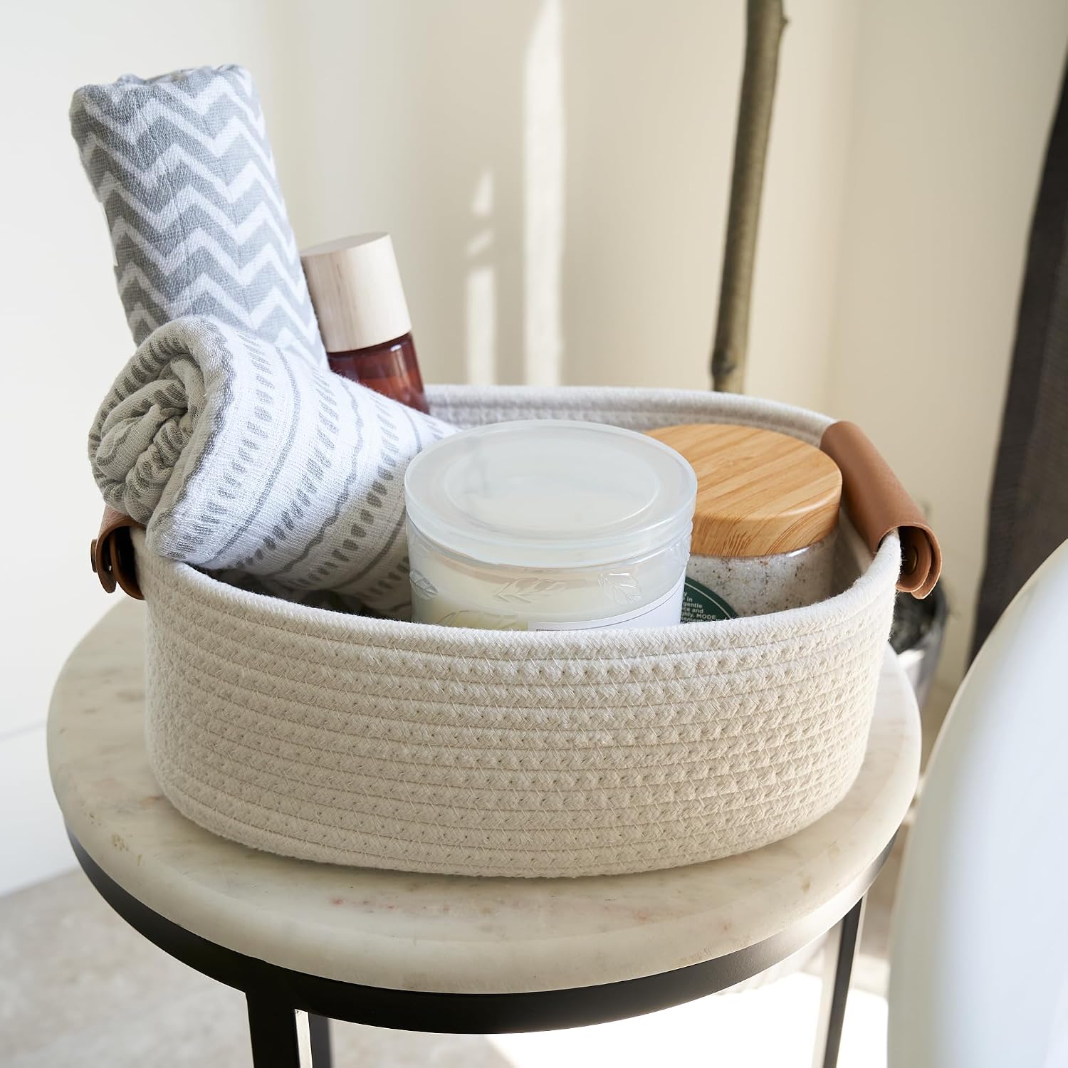 Beautiful Storage Basket Set of 5 - Sturdy Cotton Rope Baskets for Shelves Are Perfect for Organizing Your Home - Quality Storage Bins Easily Fit With Any Nursery or Bedroom Decor - Image 6